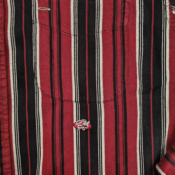 VTG Tommy Hilfiger Striped Shirt Mens Medium Red Motorcycle Cotton - Picture 4 of 9